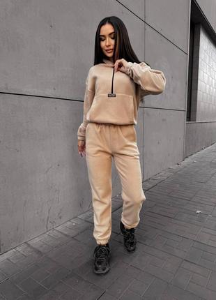 Флисовый женский спортивный костюм теплый турция: молочный, бежевый, мокко, черный, графит.