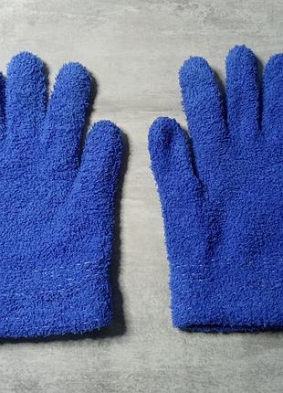 Голубые, махровые перчатки, варежки