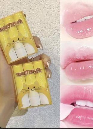 Набор из 3 штук помады, меняющие цвет - розовый цветущий вишневый, увлажняющая и питательная