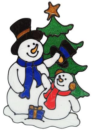 Силиконовая наклейка на стекло "снеговики" 13-65-2, 25 х 30 см