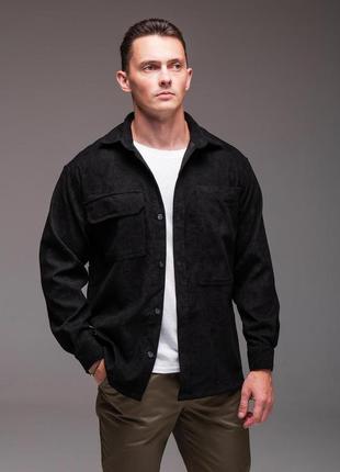 Чорна чоловіча сорочка вельвет довгий рукав