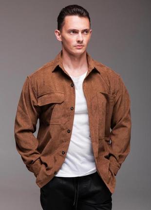 Коричнева чоловіча сорочка вельвет довгий рукав