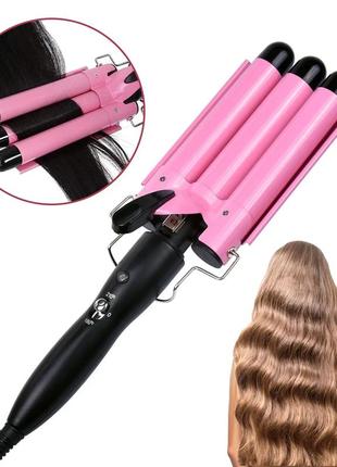 Плойка потрійна gm 1956 / плойка-щипці хвиля / професійна плойка для завивки волосся