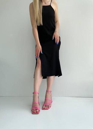 Розовые босоножки на каблуках, ассиметрия кожа