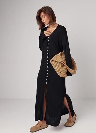 В'язана сукня на гудзиках з бічними розрізами - чорний цвет, s (є розміри)
