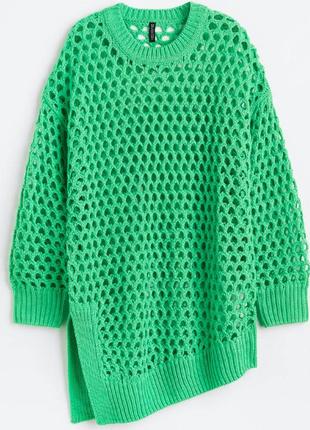 Оверсайз джемпер h&m размер s-m ассиметричный из  мягкой ажурной вязки
