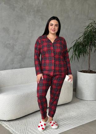 Теплая пижама (домашний костюм) женская микробайка 2xl, 3xl, 4xl в красную клетку