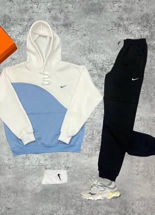 Костюм nike (худі+штани) біло-блакитний