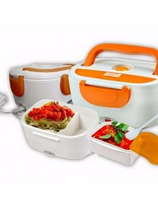 Ланч бокс електричний із підігрівом lunch heater 220v pro, контейнер для їжі з відсіками. колір: помаранчевий