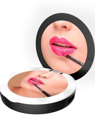 Кишенькове дзеркало для макіяжу з led підсвічуванням sunroz dc113 pocket mirror power bank чорний (sun6400)