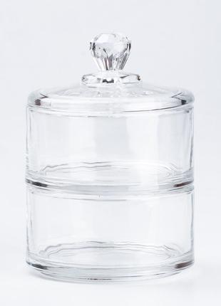 Конфетница двухуровневая объем 2 × 300 (мл) со стеклянной крышкой прозрачная