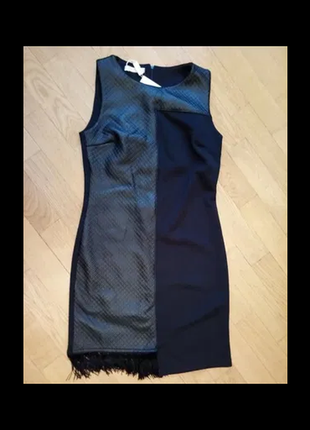Маленька чорна сукня шкіряна сукня італія бахрома3 фото