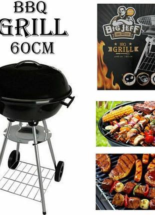 Гриль барбекю вугільний з кришкою на колесах "big jeff" bbq grill з америки