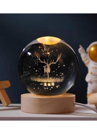 Декоративний 3d-нічник кришталева куля crystal ball лось (52493)