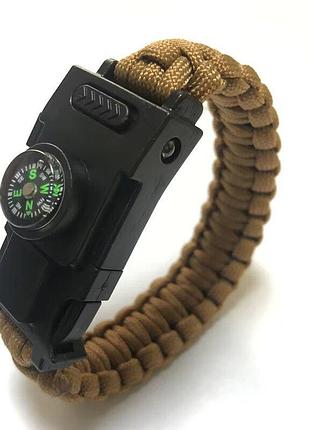 Браслет из паракорда 23 см. + компас, свисток и фонарик ( койот )