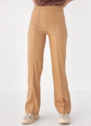 Штани з екошкіри класичного фасону top20ty - світло-коричневий цвет, s (є розміри)
