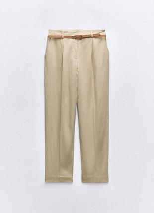 Прямые брюки на основе льна с ремнем5 фото