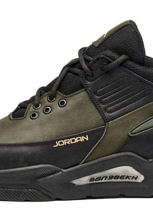 Зимові кросівки хакі чоловічі шкіряні з хутром,напівчеревики олива натуральна...