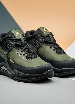 Зимові кросівки хакі чоловічі шкіряні з хутром,напівчеревики олива натуральна...