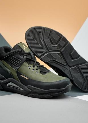 Зимові кросівки хакі чоловічі шкіряні з хутром,напівчеревики олива натуральна...