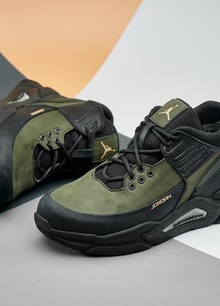 Зимові кросівки хакі чоловічі шкіряні з хутром,напівчеревики олива натуральна...