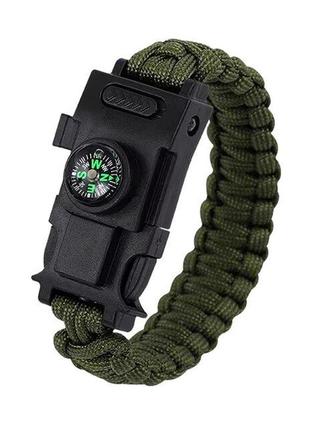 Браслет из паракорда 23 см. + компас, свисток и фонарик ( олива )