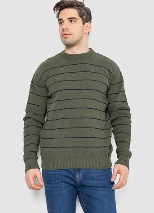 Свитер мужской в полоску, цвет хаки, 161r1057