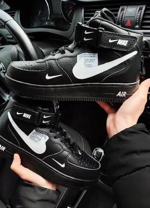 Зимові кросівки nike air force 1 mid 07 terenie/white чорні