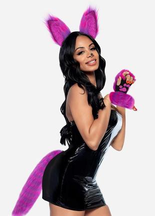 Набір котик обідок вушка, лапки та хвіст рожевий у смужку, костюм карнавальний, квадробіка, аніме, косплей