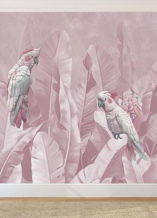 Флізелінові мінімалістичні шпалери "папуги у пальмовому листі" фото шпалери для декорування спальні, вітальні