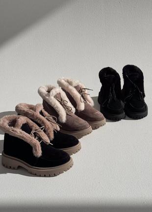 Код 11532 - 11534❄️зимние ботинки с опушкой натуральный замш черные коричневые