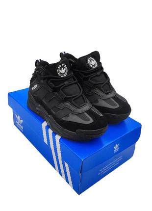 Зимові кросівки adidas niteball black чорні (замш/хутро)
