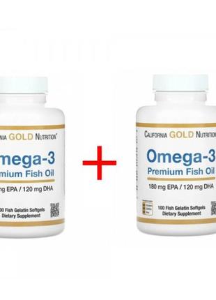 Комплект преміум омега-3 1+1 california gold nutrition omega-3 premium fish oil 100 капсул (термін до 12/2025)