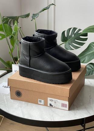 Угги уггі угг ugg mini platform black leather
