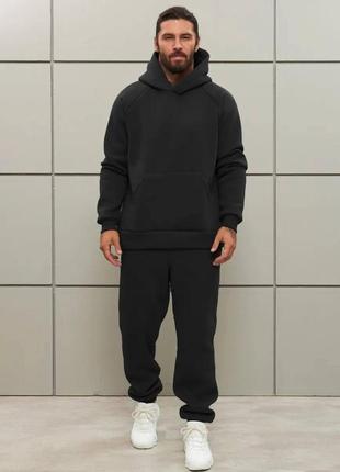 Чоловічий спортивний костюм чорний з трехнитки в розмірах костюм двійка на флісі