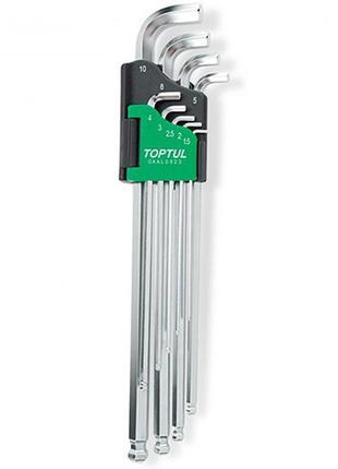 Набір ключів шестигранних з кулею toptul 1,5-10мм 9од. супердовгих gaal0922