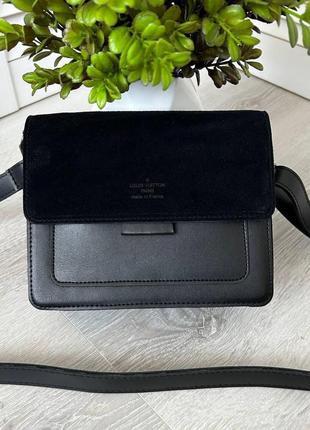 Жіноча сумочка з натуральної замші та екошкіри чорна