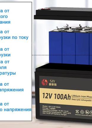 Акумулятор sjy lifepo4 12v 100ah 1280w bms: 100a