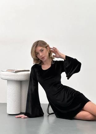Сукня чорна жіноча коротка на довгий рукав / сукня жіноча тканина оксамит / сукня жіноча коротка окасамитова / є обмін / 42-46