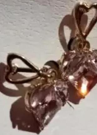 Кліпси (без проколювання) сережки метал пр-во корея серце світло-рожевий кристал