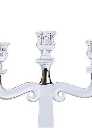Подсвечник-канделябр стеклянный хрустальный на 3 свечи 26 см, из толстого стекла,...