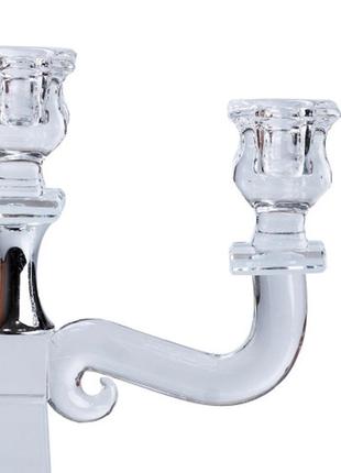 Подсвечник-канделябр стеклянный хрустальный на 3 свечи 26 см, из толстого стекла,...