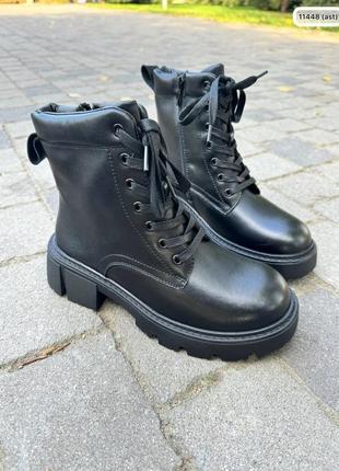 Ботинки зима stefani черная кожа.