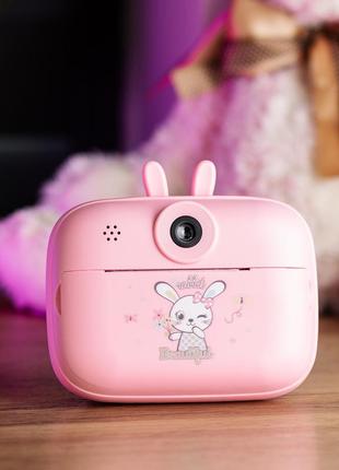 Дитяча фотокамера з миттєвим друком знімків • фотоапарат із вушками рожевий