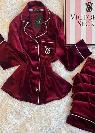 Пижама велюровая бархатная в стиле victoria&s secret бордовая