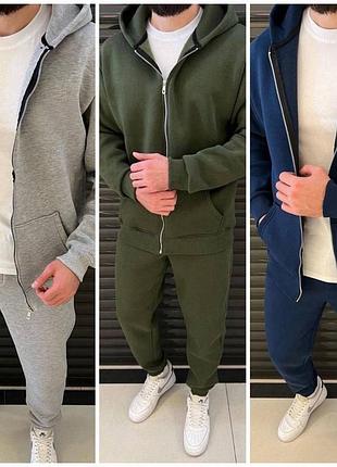 Теплий чоловічий спортивний костюм на блискавці, тринитка на флісі