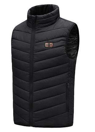 Жилетка с подогревом от повербанка usb m01-9s black 9 зон подогрева для туризма рыбалки активного отдыха 3xl