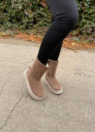 Угги женские высокие зимние бежевая шоре натуральная итальянская замша ugg уги ботинки сап...