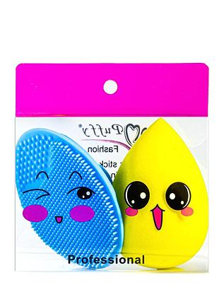 Набір для обличчя 2 в 1 puffy спонж для макіяжу та щітка для вмивання