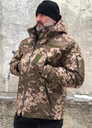 Тактична зимова куртка з капюшоном soft shell піксель